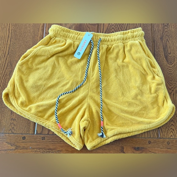 Sundry Mustard Terry Shorts with Drawstring - Picture 1 of 5